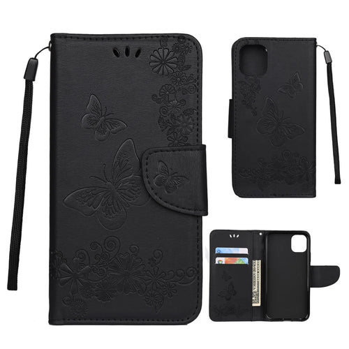 Imprint Butterfly Flower Leather Wallet Case for iPhone 11 Pro 5.8 inch (2019) - Black - 1