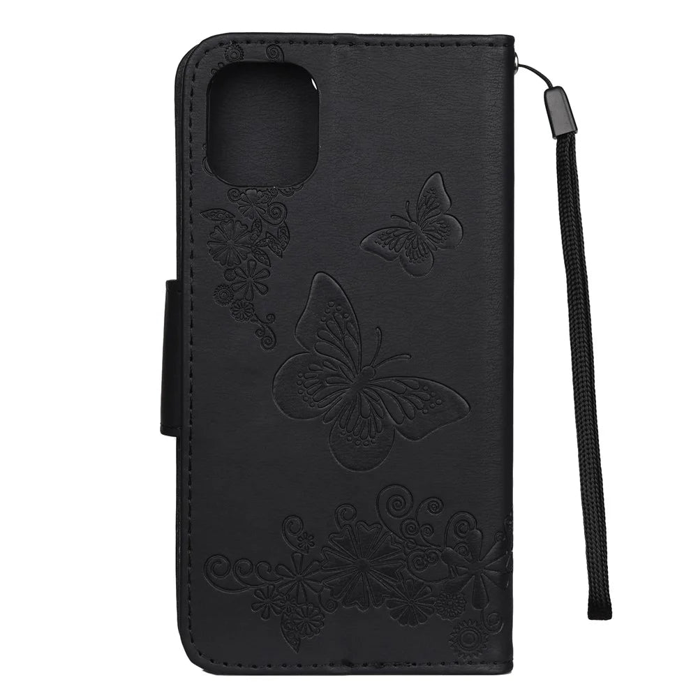 Imprint Butterfly Flower Leather Wallet Case for iPhone 11 Pro 5.8 inch (2019) - Black - 3