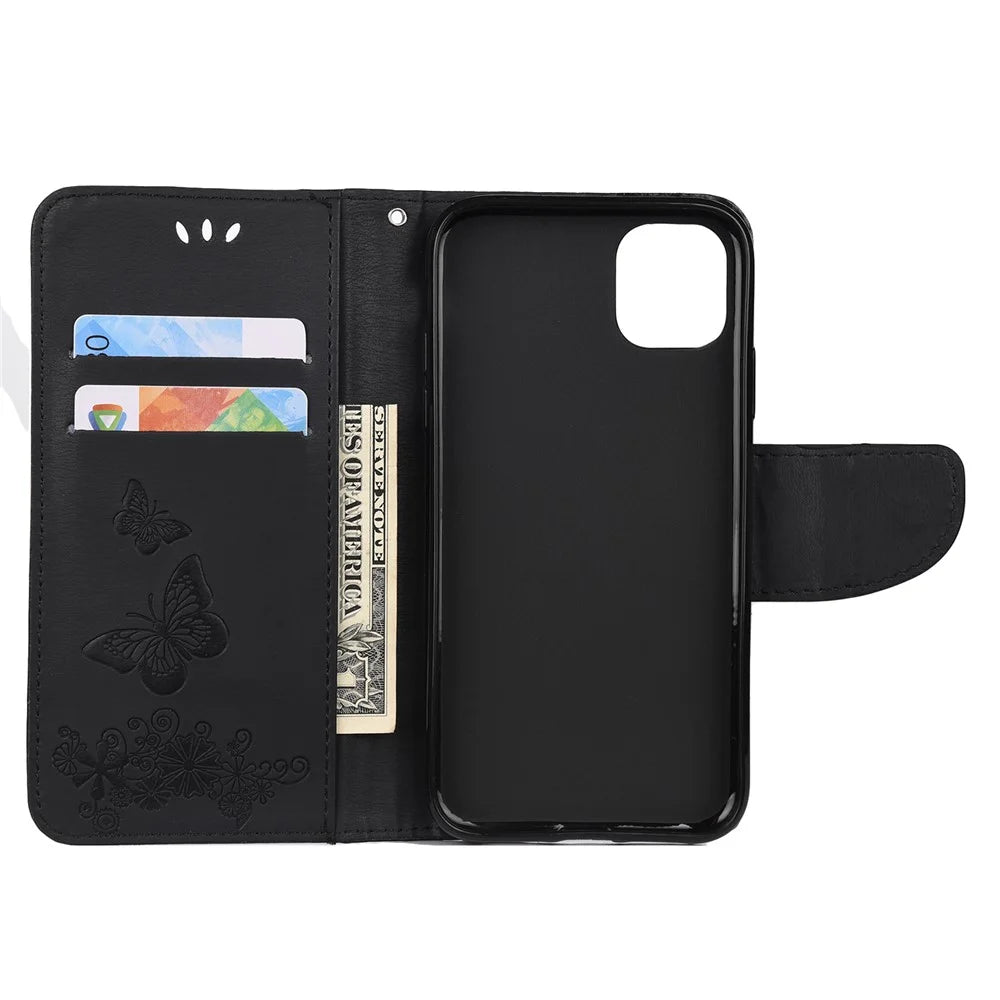 Imprint Butterfly Flower Leather Wallet Case for iPhone 11 Pro 5.8 inch (2019) - Black - 4
