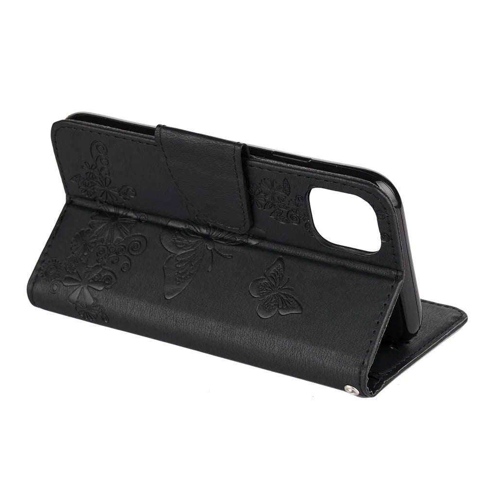 Imprint Butterfly Flower Leather Wallet Case for iPhone 11 Pro 5.8 inch (2019) - Black - 6