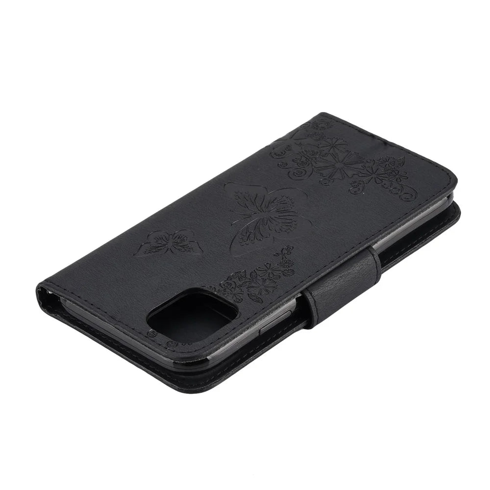 Imprint Butterfly Flower Leather Wallet Case for iPhone 11 Pro 5.8 inch (2019) - Black - 7