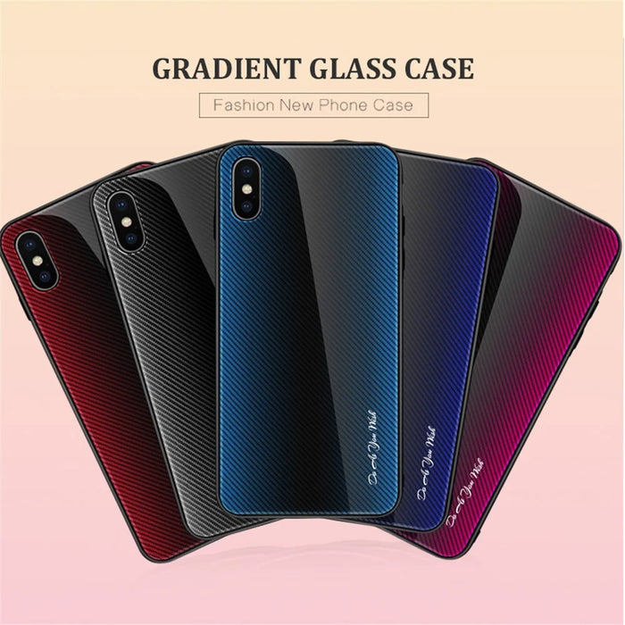 Texture Gradient Tempered Glass Back + Soft TPU Edge Phone Casing for iPhone XS/X 5.8 inch - Blue/Black - 4