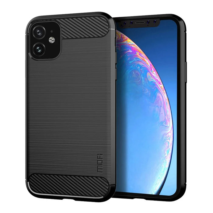 MOFI Carbon Fiber Texture Brushed TPU Soft Back Shell for iPhone 11 6.1 inch (2019) - Black - 1