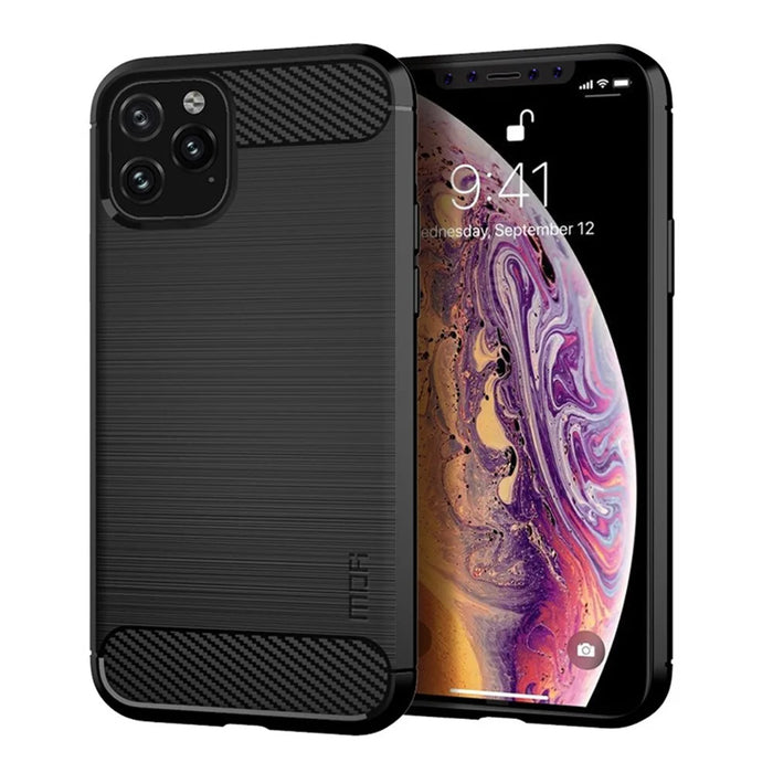 MOFI Carbon Fiber Texture Brushed TPU Soft Phone Shell for iPhone 11 Pro 5.8 inch (2019) - Black - 1