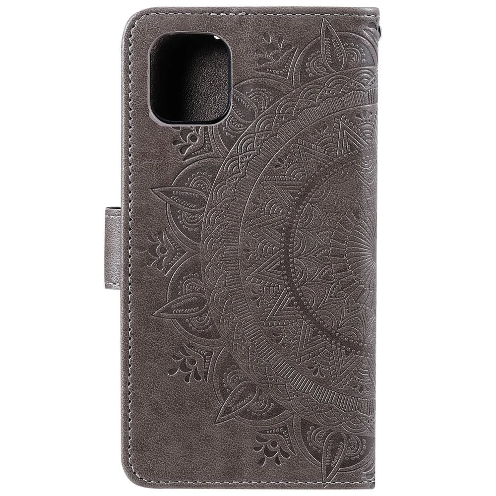 Imprint Mandala Pattern Wallet Stand Flip Leather Shell for iPhone 11 6.1 inch (2019) - Light Brown - 3