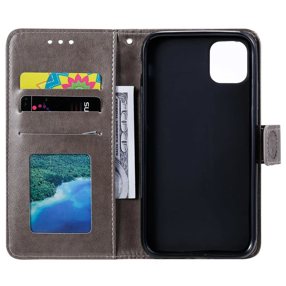 Imprint Mandala Pattern Wallet Stand Flip Leather Shell for iPhone 11 6.1 inch (2019) - Light Brown - 4