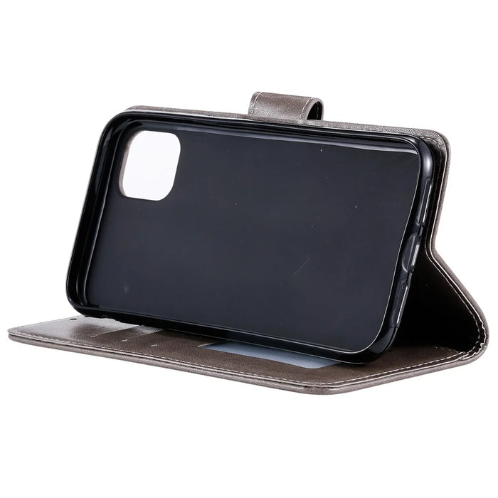Imprint Flower Leather Wallet Stand Case for iPhone 11 Pro Max 6.5 inch (2019) - Grey - 7