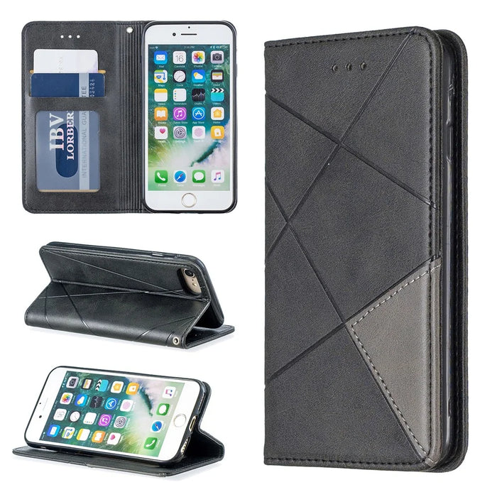 Auto-Absorbed Prismatic Texture Leather Phone Case Card Holder for Iphonese (2020) / SE (2022) / 8 / 7 - Black - 1