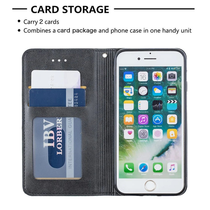Auto-Absorbed Prismatic Texture Leather Phone Case Card Holder for Iphonese (2020) / SE (2022) / 8 / 7 - Black - 4