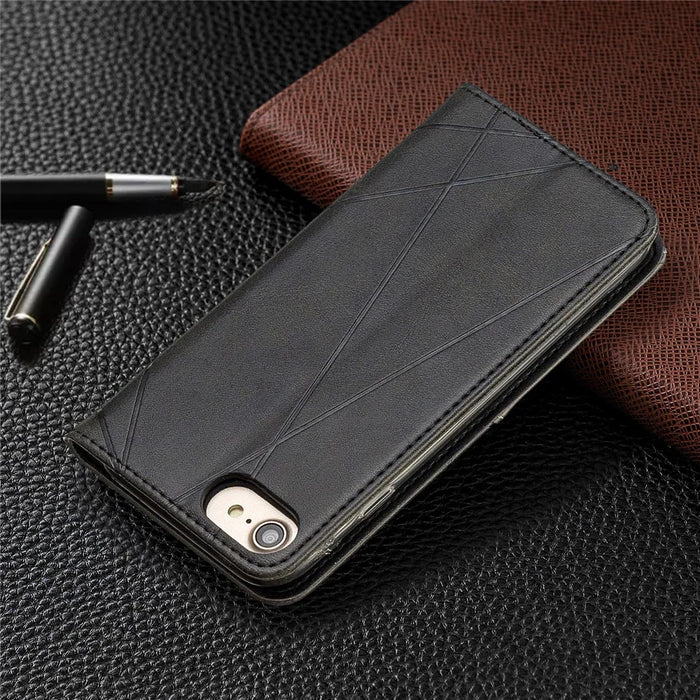Auto-Absorbed Prismatic Texture Leather Phone Case Card Holder for Iphonese (2020) / SE (2022) / 8 / 7 - Black - 6