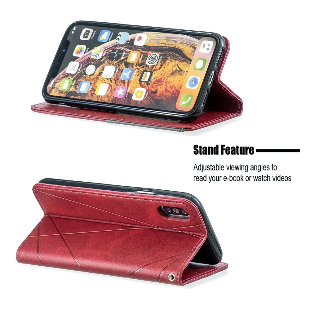 Geometric Pattern Leather Card Holder Phone Case with Stand for iPhone X / XS 5.8 inch - Red - 2
