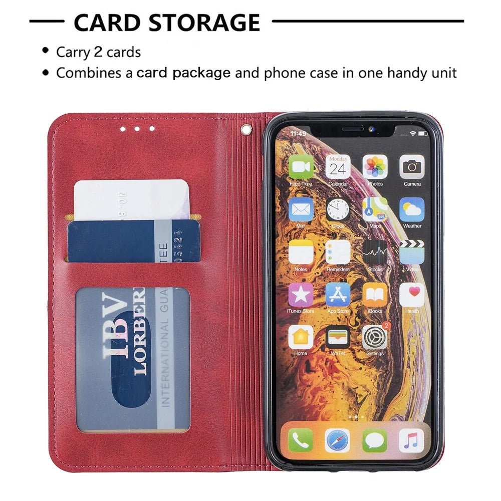 Geometric Pattern Leather Card Holder Phone Case with Stand for iPhone X / XS 5.8 inch - Red - 4
