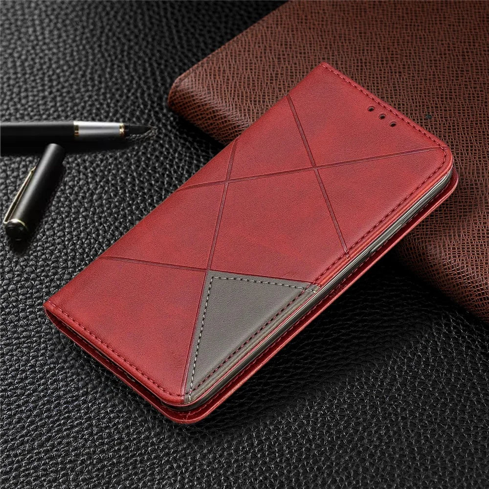 Geometric Pattern Leather Card Holder Phone Case with Stand for iPhone X / XS 5.8 inch - Red - 5