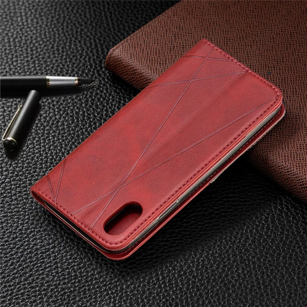 Geometric Pattern Leather Card Holder Phone Case with Stand for iPhone X / XS 5.8 inch - Red - 6