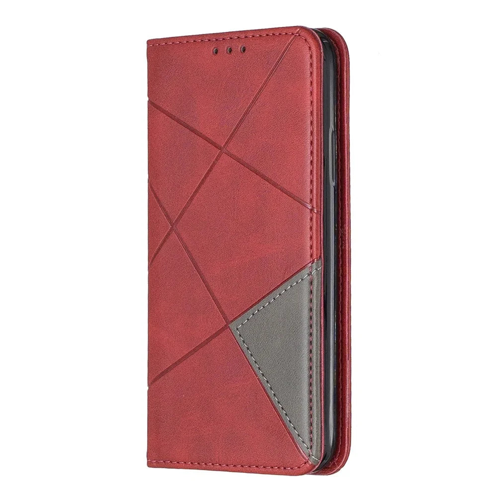 Geometric Pattern Leather Card Holder Phone Case with Stand for iPhone X / XS 5.8 inch - Red - 7