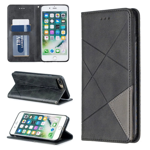 Auto-Absorbed Leather Cellphone Stand Case with Card Slots for iPhone 7 Plus / 8 Plus - Black - 1
