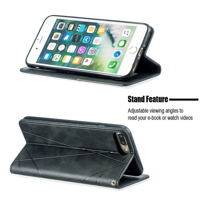 Auto-Absorbed Leather Cellphone Stand Case with Card Slots for iPhone 7 Plus / 8 Plus - Black - 2