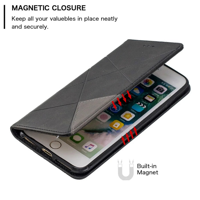 Auto-Absorbed Leather Cellphone Stand Case with Card Slots for iPhone 7 Plus / 8 Plus - Black - 3