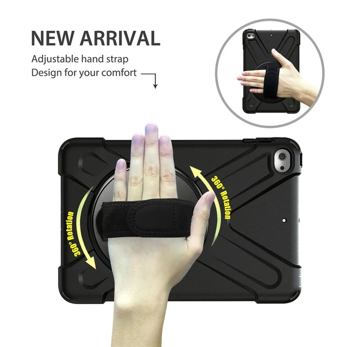 X-Shape PC + TPU Rotary Kickstand Cover with Handstrap for iPad mini (2019) 7.9 inch / mini 4 - Black - 2