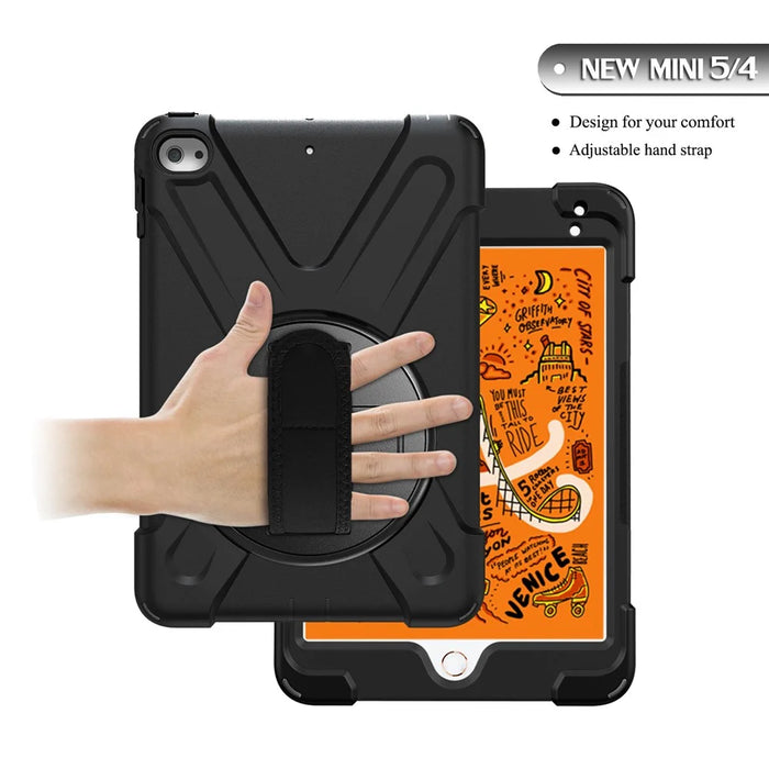 X-Shape PC + TPU Rotary Kickstand Cover with Handstrap for iPad mini (2019) 7.9 inch / mini 4 - Black - 6
