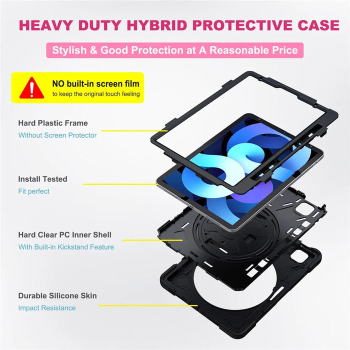 For iPad Air 11 (2026) / (2025) / (2024) / Air (2020) / Air (2022) / Pro 11 (2022) / (2021) / (2020) / (2018) Kickstand Case with Strap - Black - 2