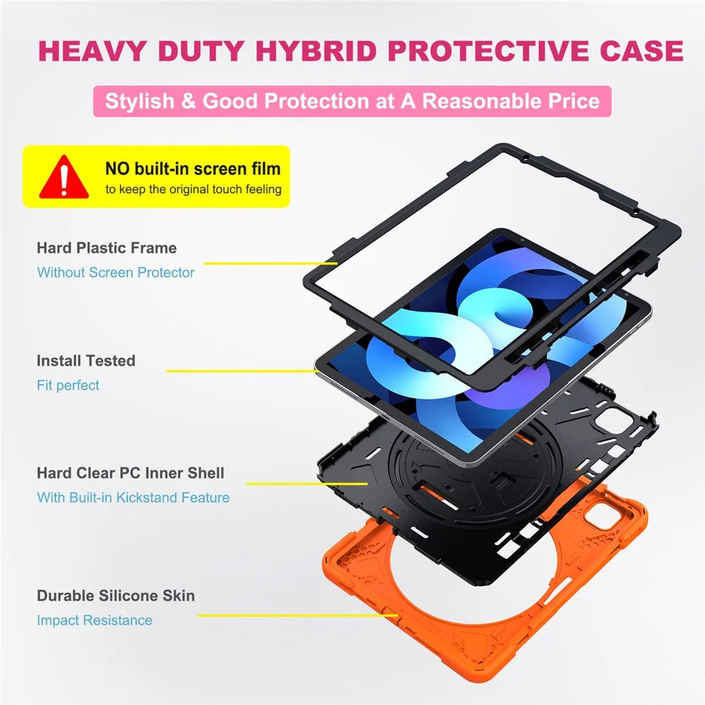 360° Swivel PC + Silicone Combo Kickstand Tablet Shell for iPad Air (2020) / Air (2022) / Pro 11-inch (2022) / (2021) / (2020) / (2018) - Orange - 7
