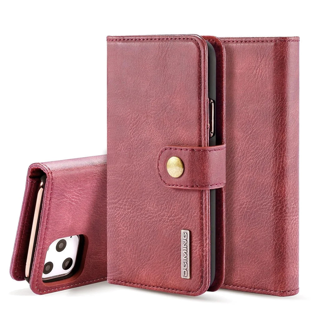 DG.MING For iPhone 11 Pro Max 6.5 inch (2019) Leather Case with Stand Covering - Wine Red - 1