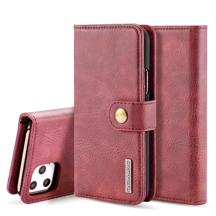 DG.MING For iPhone 11 Pro Max 6.5 inch (2019) Leather Case with Stand Covering - Wine Red - 1