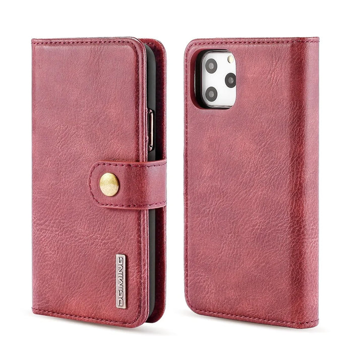 DG.MING For iPhone 11 Pro Max 6.5 inch (2019) Leather Case with Stand Covering - Wine Red - 2