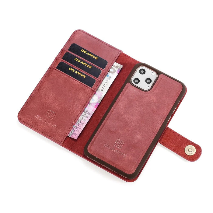 DG.MING For iPhone 11 Pro Max 6.5 inch (2019) Leather Case with Stand Covering - Wine Red - 5