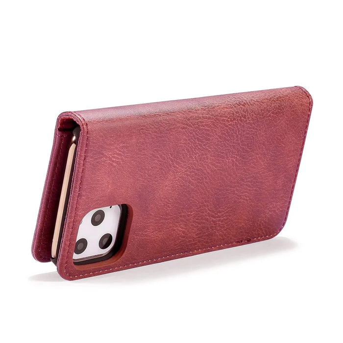 DG.MING For iPhone 11 Pro Max 6.5 inch (2019) Leather Case with Stand Covering - Wine Red - 6