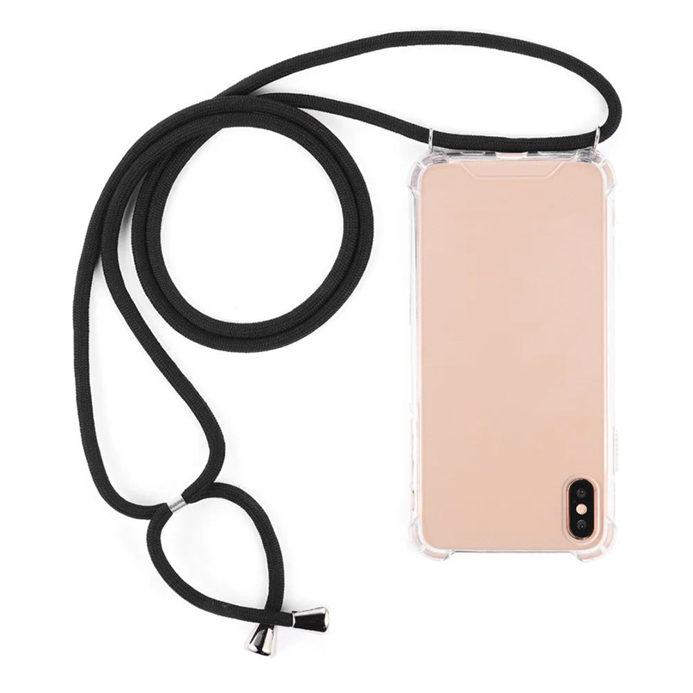 For iPhone X / XS 5.8 inch Glossy TPU+Acrylic withTextile Strap Anti-fall Casing - Black - 1