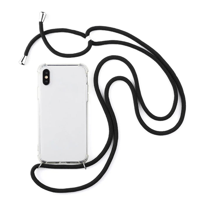 For iPhone X / XS 5.8 inch Glossy TPU+Acrylic withTextile Strap Anti-fall Casing - Black - 3
