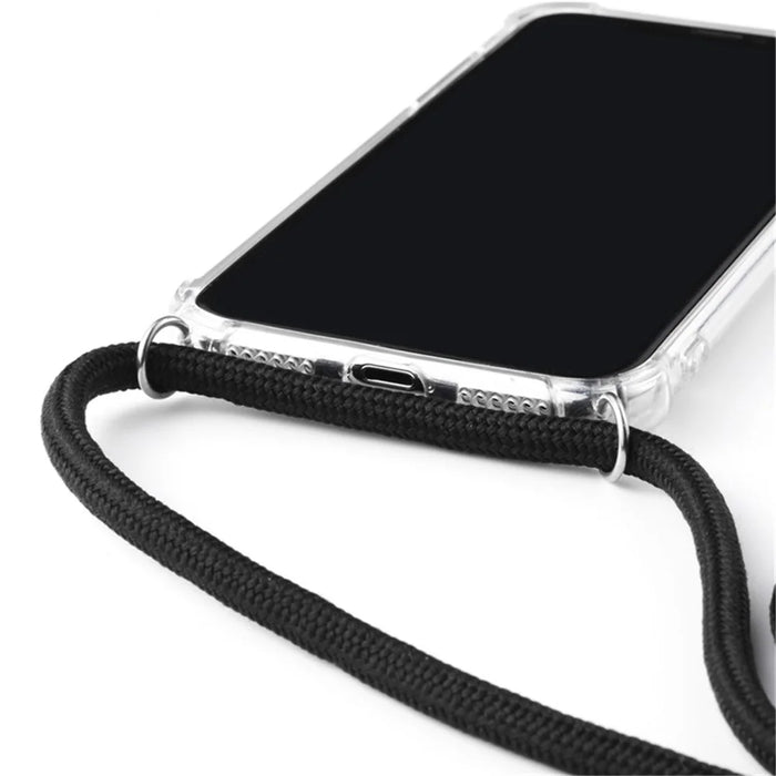 For iPhone X / XS 5.8 inch Glossy TPU+Acrylic withTextile Strap Anti-fall Casing - Black - 4