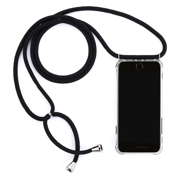 For iPhone X / XS 5.8 inch Glossy TPU+Acrylic withTextile Strap Anti-fall Casing - Black - 5