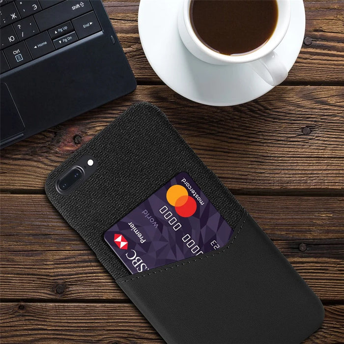 Cloth + PU Leather PC Phone Case with Card Slot for iPhone 8 / 7 Plus 5.5 inch - Black - 2