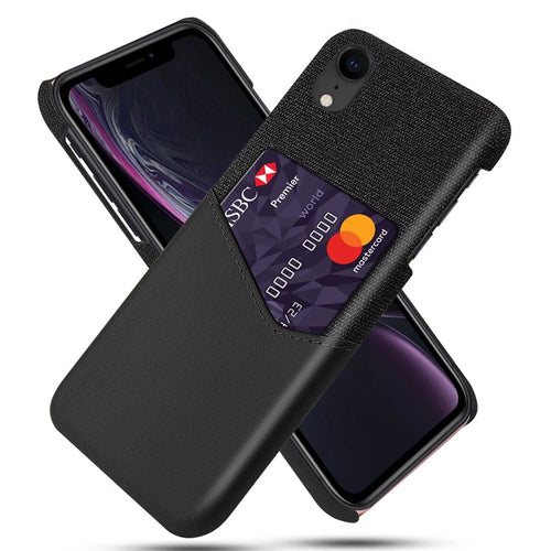 PC + PU + Cloth Hybrid Phone Back Cover Shell with Card Slot for iPhone XR 6.1 inch - Black - 1