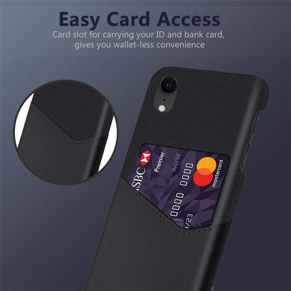 PC + PU + Cloth Hybrid Phone Back Cover Shell with Card Slot for iPhone XR 6.1 inch - Black - 4