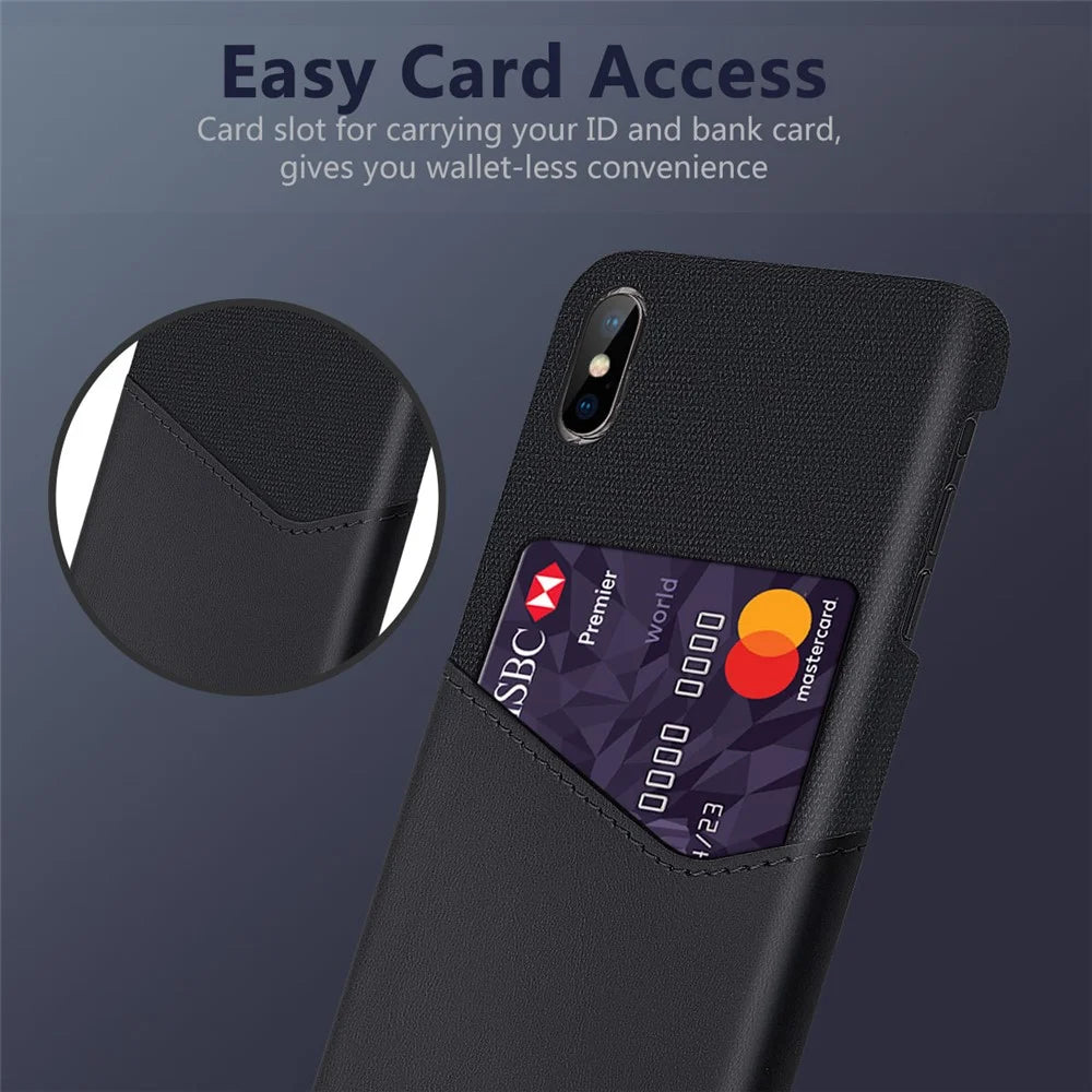 Cloth Splicing PU Leather Coated PC Hard Case with Card Slot for iPhone XS Max 6.5 inch - Black - 3