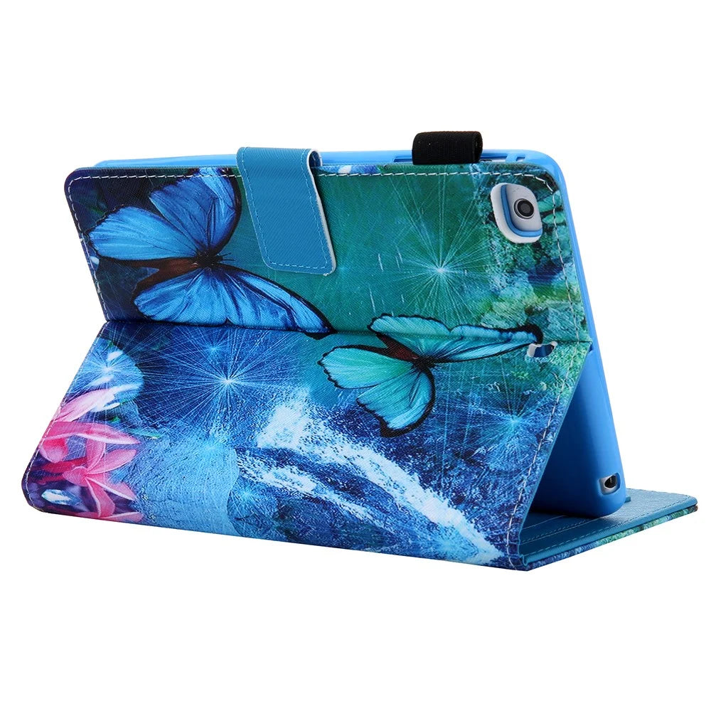 Pattern Printing Leather Stand Tablet Protection Case Cover for iPad mini (2019) 7.9 inch/4/3/2/1 - Blue Butterfly - 4