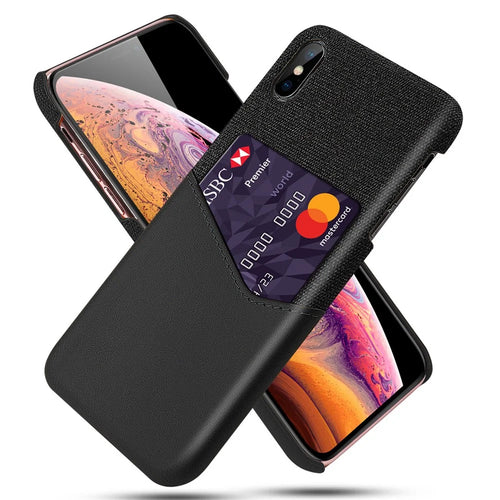 PC + PU + Cloth Hybrid Card Slot Phone Casing for iPhone X / XS 5.8 inch - Black - 1