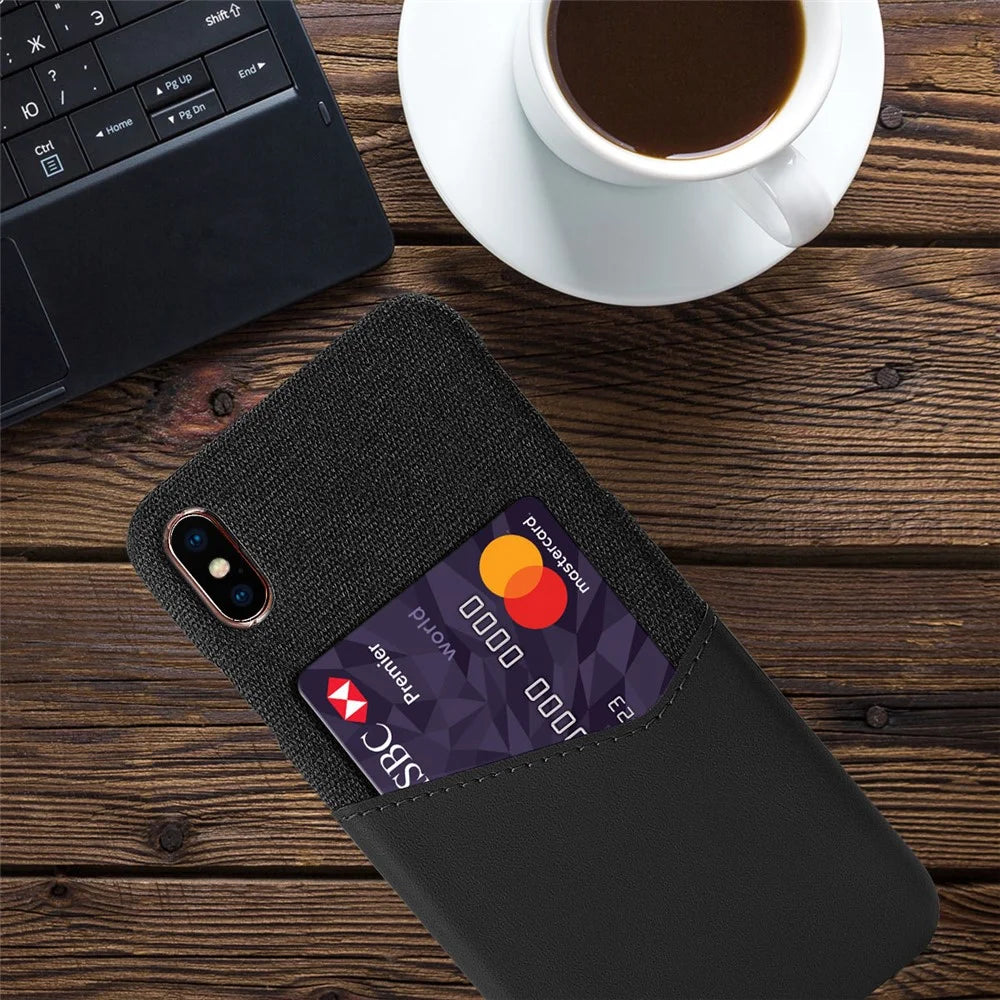 PC + PU + Cloth Hybrid Card Slot Phone Casing for iPhone X / XS 5.8 inch - Black - 2