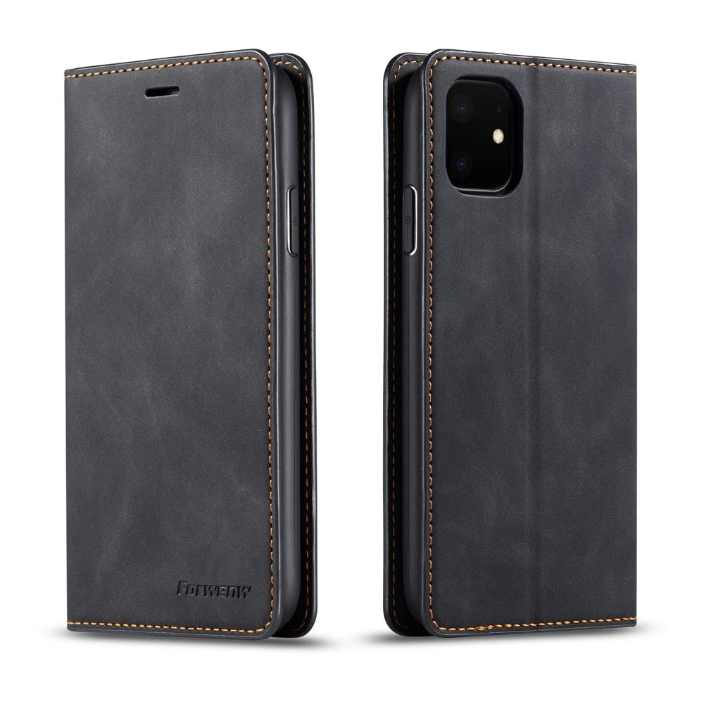 FORWENW Fantasy Series Silky Touch Leather Wallet Phone Case with Stand Covering for iPhone 11 6.1 inch (2019) - Black - 1