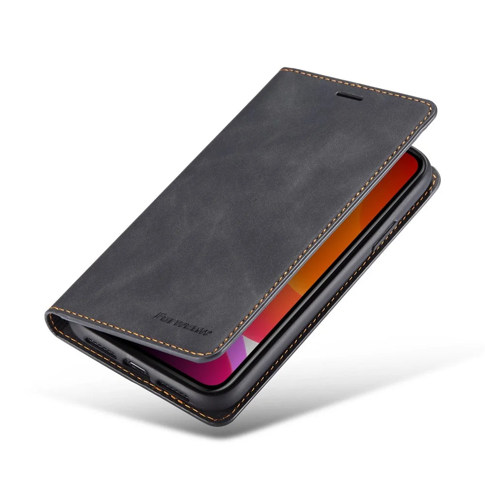 FORWENW Fantasy Series Silky Touch Leather Wallet Phone Case with Stand Covering for iPhone 11 6.1 inch (2019) - Black - 6