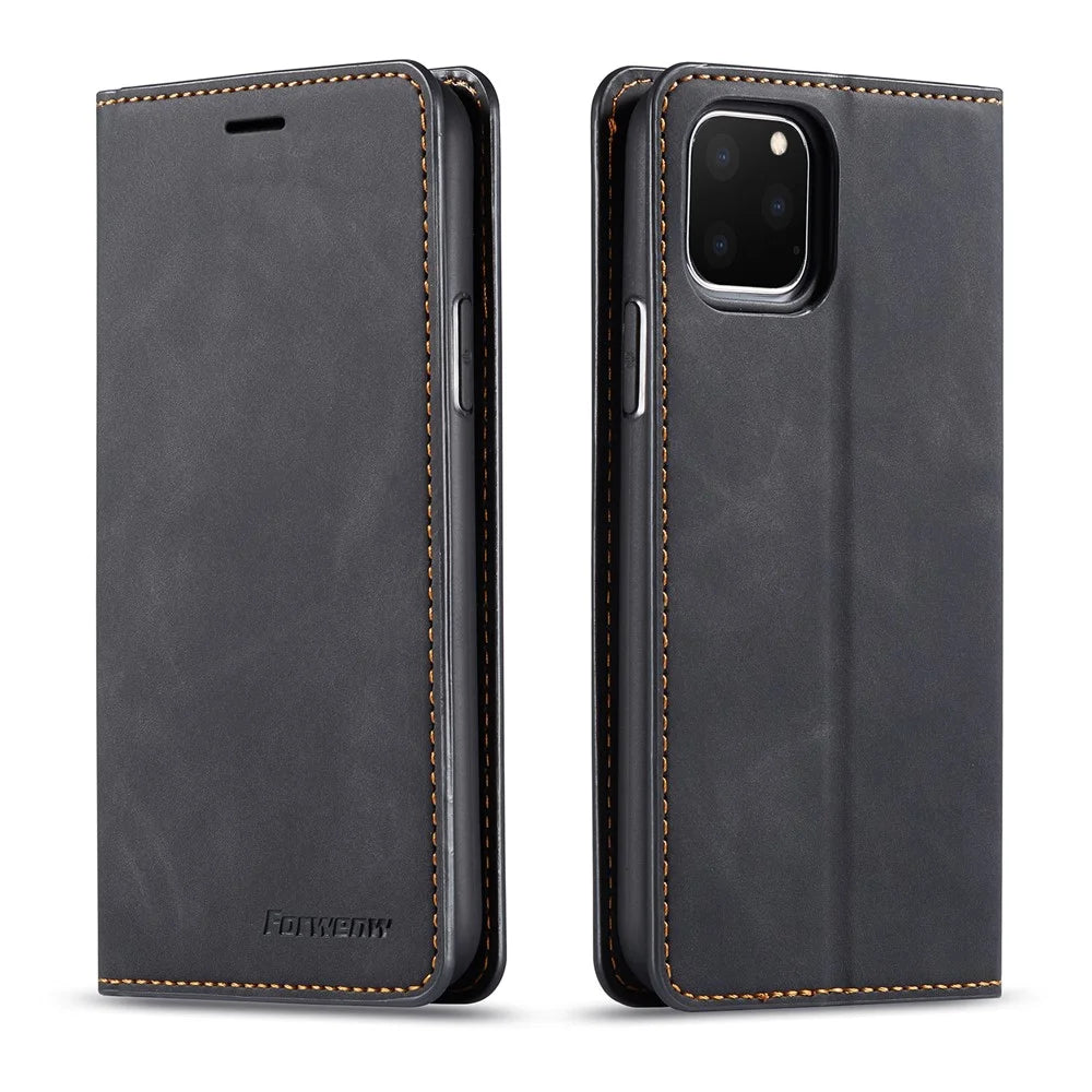 FORWENW Fantasy Series Silky Touch Leather Wallet Case for iApple iPhone 11 Pro Max 6.5 inch (2019) - Black - 1
