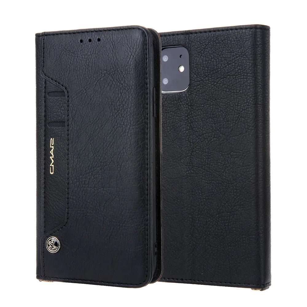 CMAI2 Litchi Grain Auto-absorbed Leather Wallet Cover for iPhone 11 6.1 inch (2019) - Black - 1