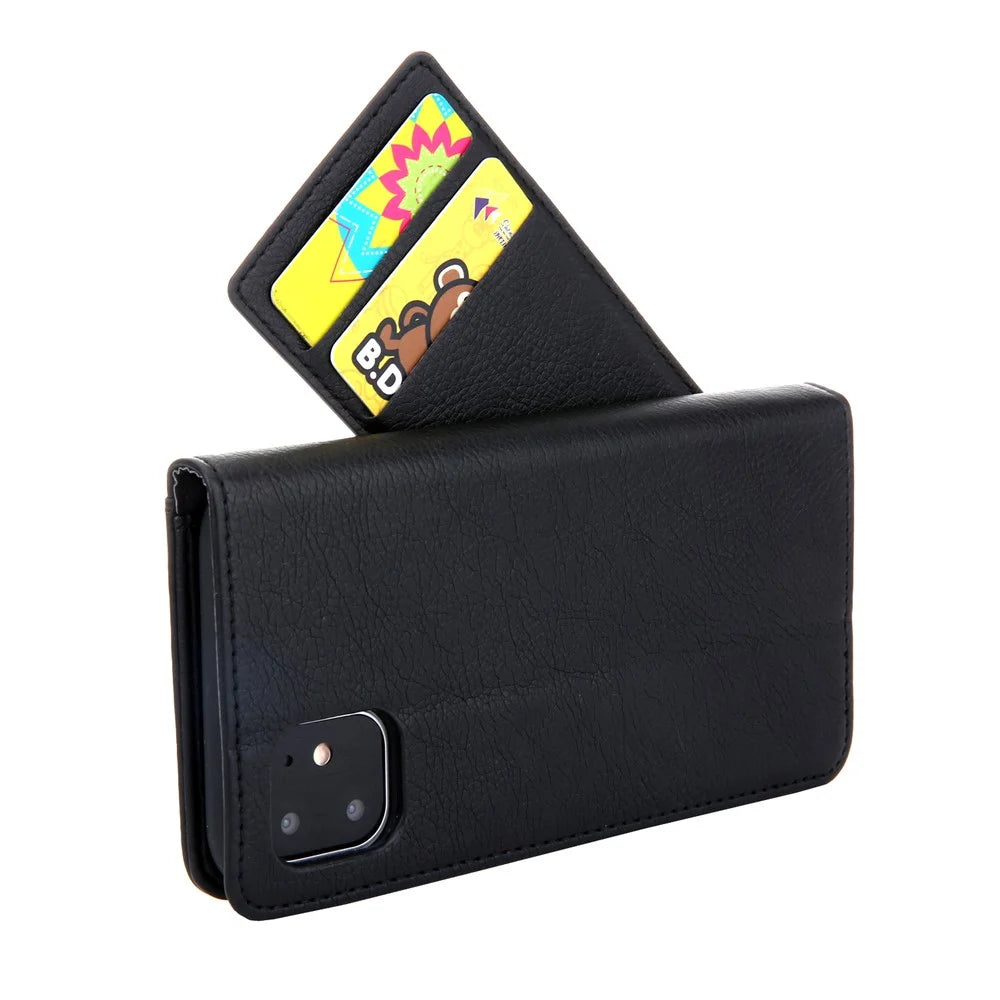 CMAI2 Litchi Grain Auto-absorbed Leather Wallet Cover for iPhone 11 6.1 inch (2019) - Black - 5