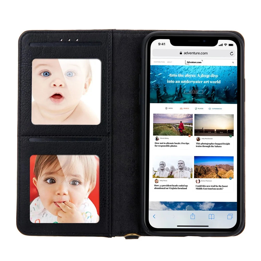 CMAI2 Litchi Grain Auto-absorbed Leather Wallet Cover for iPhone 11 6.1 inch (2019) - Black - 6