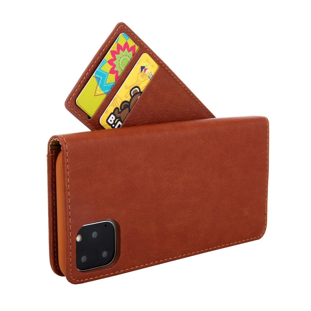 CMAI2 Litchi Grain Auto-absorbed Leather Wallet Stand Case for iPhone 11 Pro 5.8 inch (2019) - Brown - 1