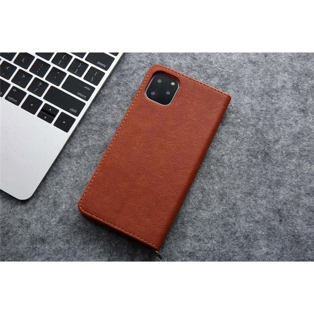 CMAI2 Litchi Grain Auto-absorbed Leather Wallet Stand Case for iPhone 11 Pro 5.8 inch (2019) - Brown - 5
